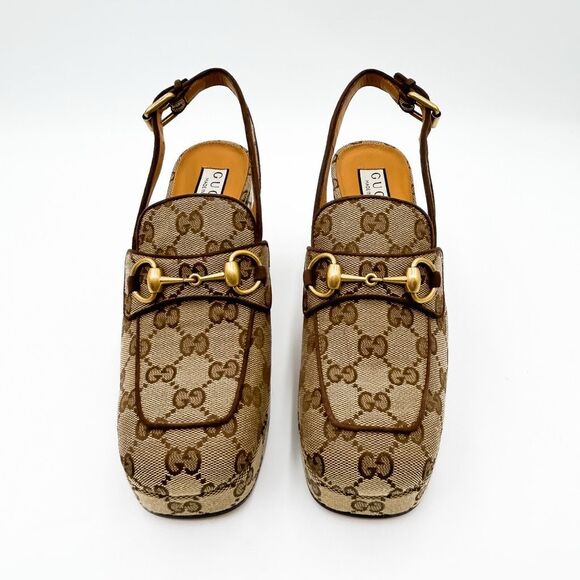 Gucci GG Horsebit Platform Slingback Square Toe Pumps New 37 US 7 - Picture 3 of 15